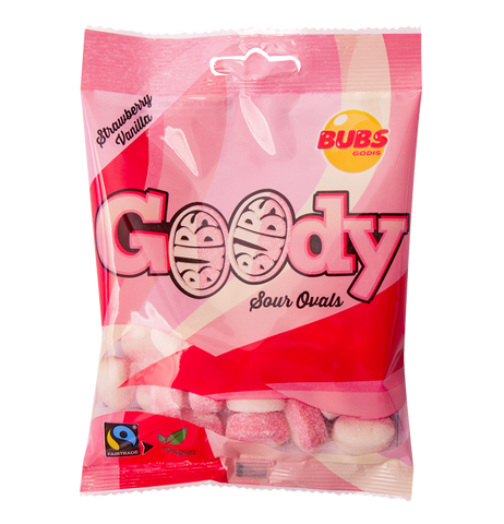 Bubs Goody Strawberry / Vanilla sour oval candies, 90g