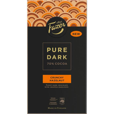 Fazer Pure Dark Crunchy Hazelnut Bar, 95 g - Case of 16