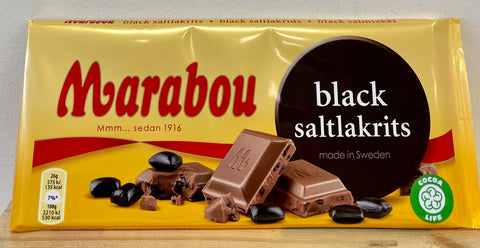 Marabou Black Salt Licorice Chocolate Bar, 100g - Case of 24