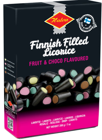 Halva Finnish Filled Licorice Fruit and Choco Flavoured, 200g - Case of 16